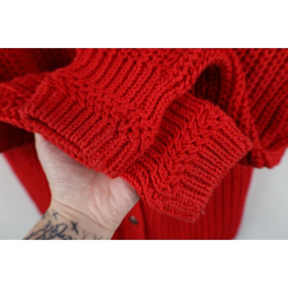 Vtg 90s Streetwear Womens Medium Faded Chunky Ribbed Knit Baggy Cardigan Sweater - Picture 5 of 9